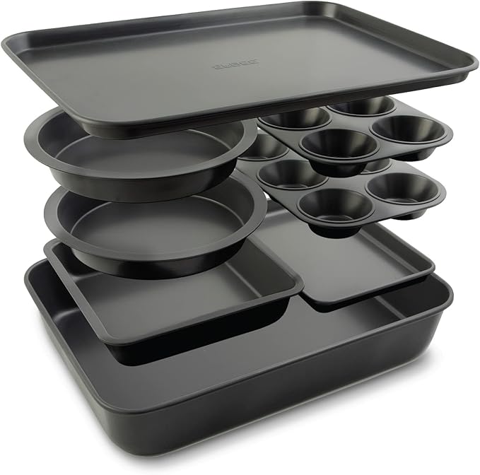 Elbee Home Set of 8 Durable Non-Stick Carbon Steel Baking Bricks for Easy Storage