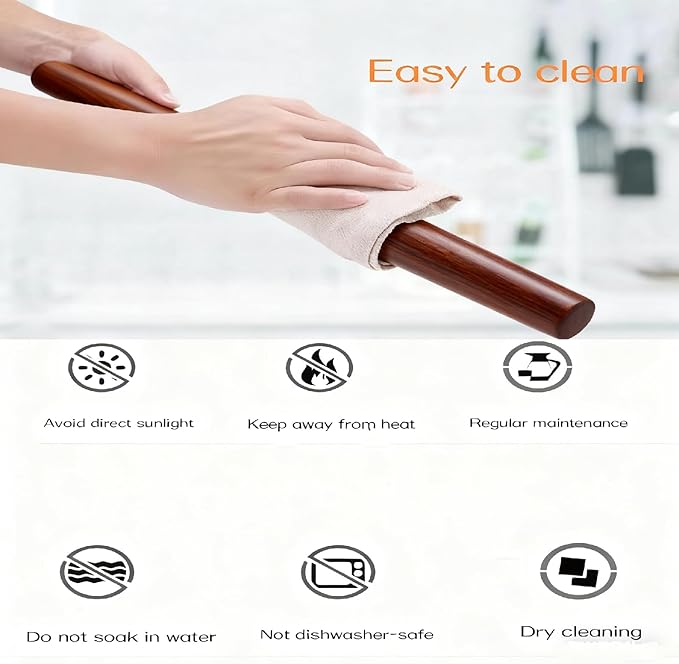 French Rolling Pin,15.75 Inches Wooden Rolling Pin for Baking,Fondant,Dough Roller for Cookie,Pizza Pie Crust, Pastry, Dough, Essential Kitchen Utensil (Brown wood color)