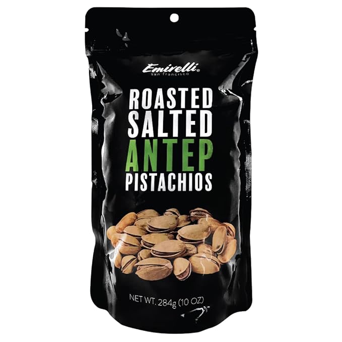 Emirelli Turkish Antep Pistachios in Shell, Roasted and Salted Intense Nuts, Non GMO Gluten Free Natural Vegan Healthy Snacks, Remains Fresh with Resealable Bag (Pack of 6)