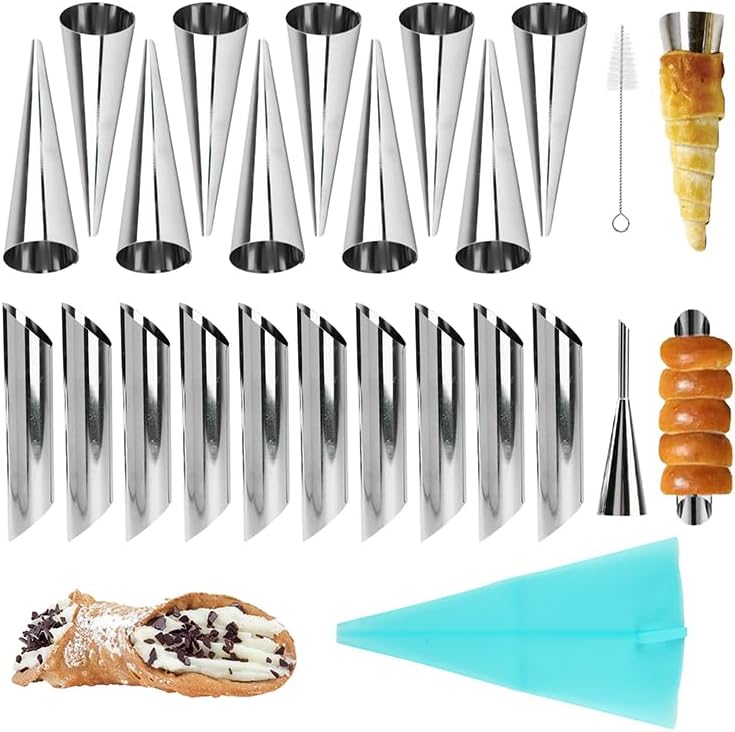Cannoli Tubes Molds & Cream Horn Baking Set - 23-Piece Non-Stick Molds, Cone Shaped & Tube Forms for Professional & Home Bakers, DIY Desserts, Pastries, and Appetizers