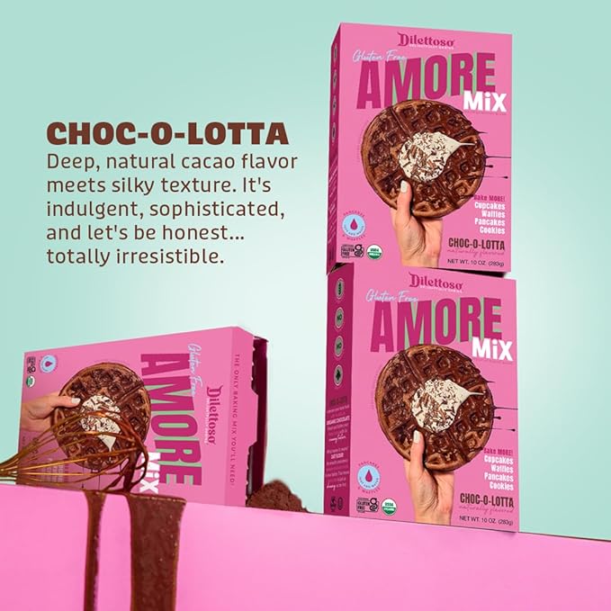 Dilettoso's Organic Gluten-Free Oat Flour Baking Mix | Chocolate | Pancakes, Waffles, Cupcakes, Brownies, and Cookies | 10oz AMORE Mix (1 Box)