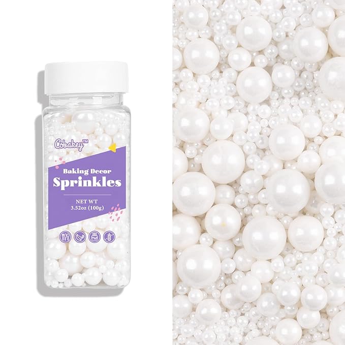Cobakey Pearl Sprinkles for Cake Decorations 3.52 ounce White Sprinkles for Cupcake Toppers Wedding Party Valentines Halloween Christmas Supplies
