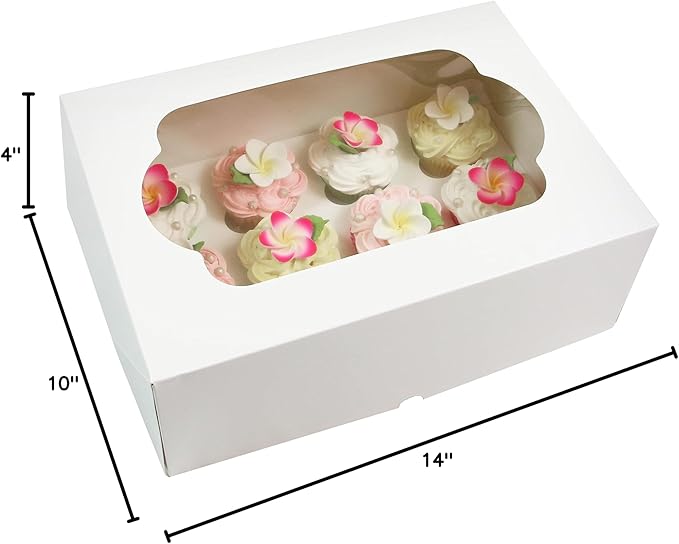 Global Sugar Art Auto-Popup Quarter Sheet Cake Box or 12 Cupcake Box, White 14 x 10 x 4 Inches, 5 Count. Also for 9 x 13 sheet cakes, cookies, pastries, desserts.