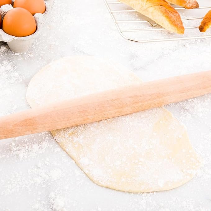 Restaurantware Pastry Tek 15 Inch French Rolling Pin 1 Tapered Rolling Pin For Baking - Solid Professional Grade Natural Beechwood Dough Roller For Fondant Pizza Dough Cookies And More
