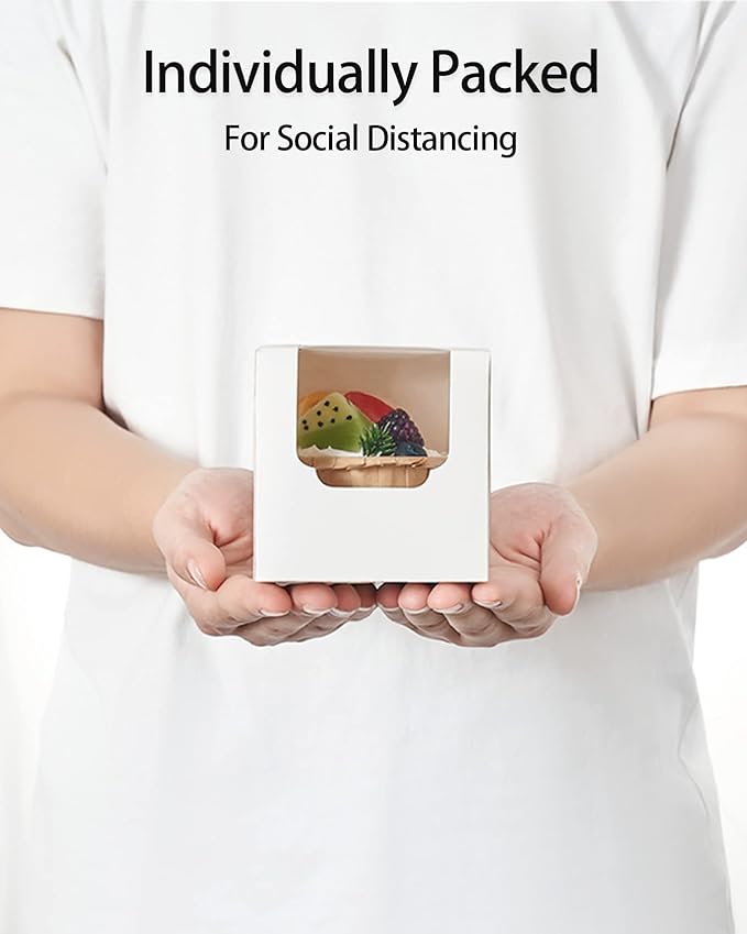 Happyhiram Cupcake Boxes 200 Pcs Bulk white Individual Cupcake Box, Single Cupcake Containers Paper Holders with Inserts and Window for Muffins Cocoa Bombs Packaging Togo Boxes