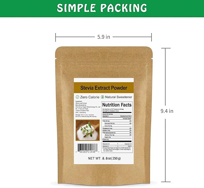 Pure Stevia Extract Powder Without Erythritol 8.8oz(250g) - Highly Concentrated Stevia Powder Sweetener | Zero Calorie | No Artificial | Natural Sugar Alternative