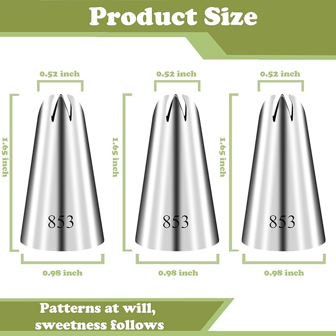 FANTEXY 3 Pieces 853 Large Piping Tips Set,Large Frosting Piping tips,Icing Tip for Cake Decorating Baking set,Stainless Steel CupCake Star Tip,Star and Flower Cupcake Decorating,Cookie Baking Supply