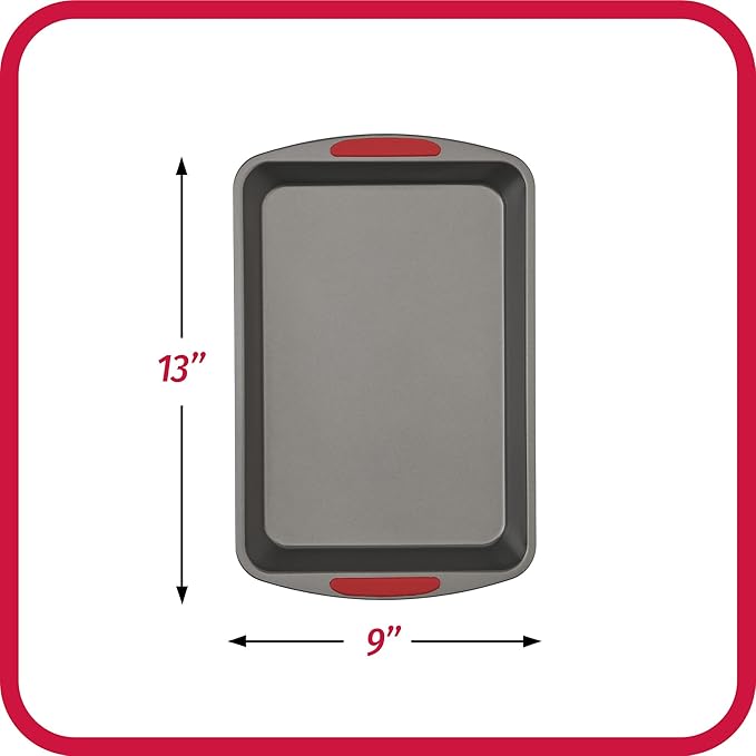 GoodCook MegaGrip 13” x 9” Non-Stick Cake Baking Pan with Silicone Grip Handles - Heavy-Gauge Steel Cake Pan Baking Dish for Brownies, Cheesecakes, Cake, Baked Goods, Pies (Pack of 3)