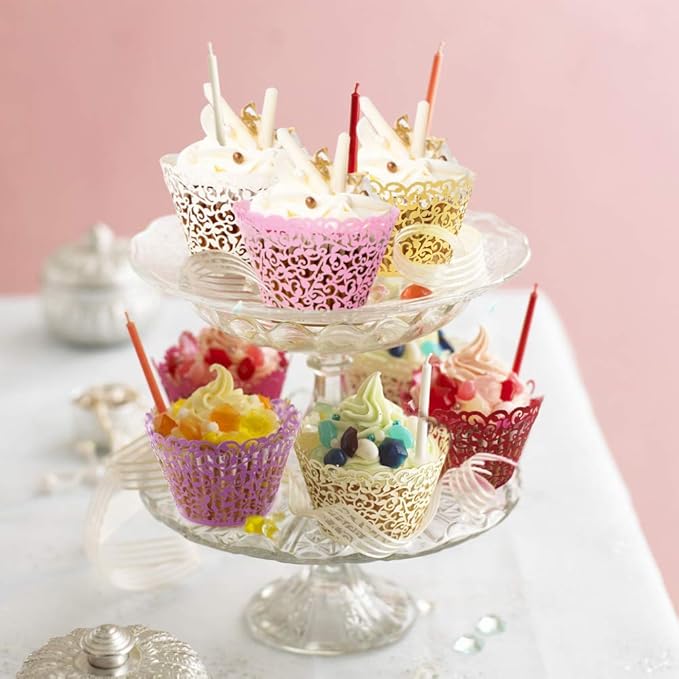 GOLF 100Pcs Christmas Cupcake Wrappers Artistic Bake Cake Paper Filigree Little Vine Lace Laser Cut Liner Baking Cup Wraps Muffin CaseTrays for Wedding Party Birthday Decoration (Red)