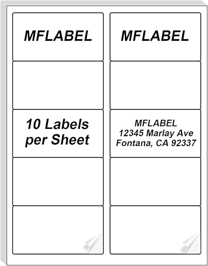MFLABEL 2x4 Shipping Address Labels, 10-UP, 100000 Count, 10000 Sheets for Printer, Internet Mailing, FBA Stickers, 2" x 4" for Laser/Inkjet Printer