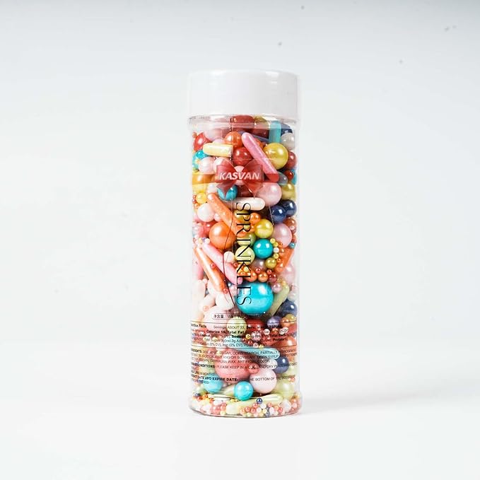 Kasvan Rainbow Pearl Sugar Sprinkles - Edible Mixed Candy Pearls 130g/4.58 Oz, Mix Size, Baking Cake Decorations, Ice Cream Toppings and Cookie Decorating, Wedding Party Chirstmas Supplies (Mixed)