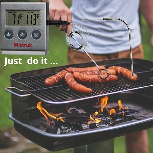 Digital Food Thermometer LCD Digital Screen Clock Timer with Stainless Steel Temperature Probe BBQ Grill Kitchen Meat Thermometer