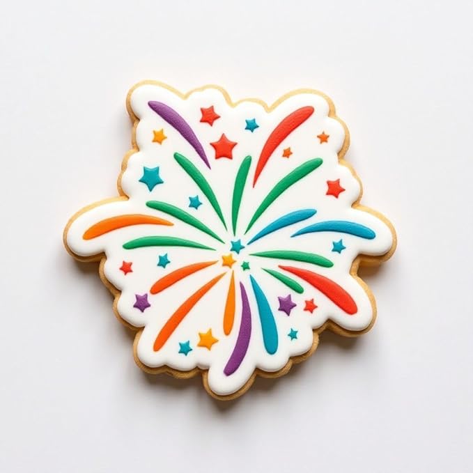 Cookie Cutter and Stencil Set Bundle Kit PYO Cookies Paint Your Own Diy Bakery Fondant Sugar Happy Birthday Wedding Baby Candle Kids Painting Coloring Pages Comb (Fireworks)
