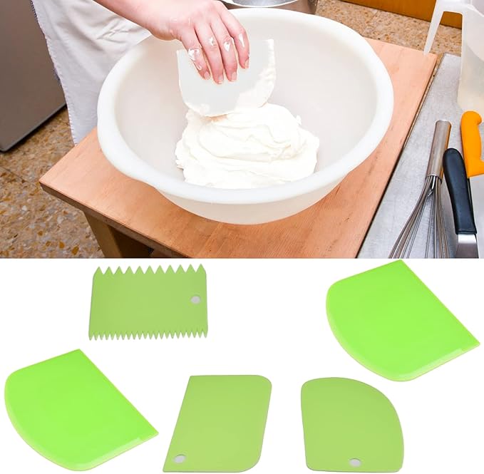Multipurpose Bowl, Cake Scraper, Flexible Plastic Dish, Dough Cutter, Bench Scraper for Baking, Kitchen (Green)