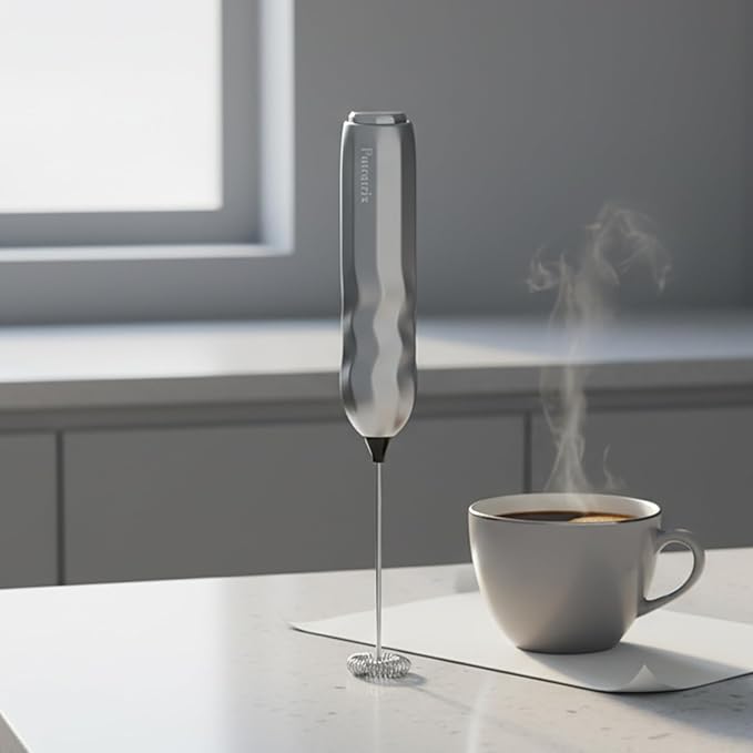 Handheld Milk Frother, Fast Powerful Drink Mixer Battery operated with Stainless Steel Whisk for Coffee (Silver)