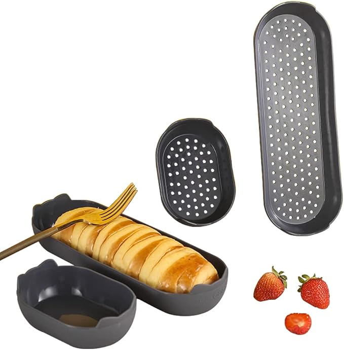 4 Pack Silicone Bread Loaf Pan, Nonstick Bread Baking Pan & Heat Resistant Hot Dog Bun Pan, Bread Pans for Homemade Bread, Bread Mold for Baking Hot Dog Bun, Sourdough Bread, Hoagie Roll