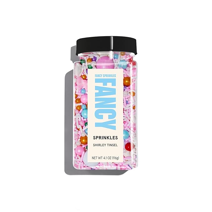Fancy Sprinkles Limited Edition Holiday Shirley Tinsel Sprinkles Crunchy Jimmies, Candy Bows, Snowflakes, and Chocolate Gems (0.5c)