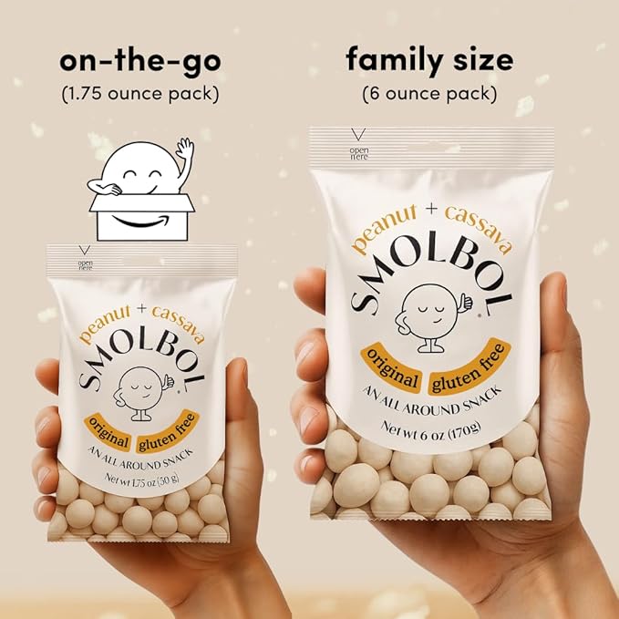 SMOLBOL Crunchy Peanuts | Individual Packs | Roasted | Lightly Salted | Gluten-Free Cassava Crust | Plant Protein | School Snacks for Kids | Office Snacks for Adults | On the Go | 1.75oz (Pack of 6)