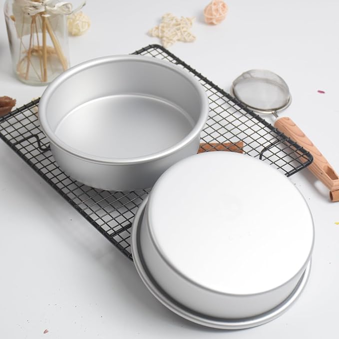 Aluminum smash cake 6×2 inch round Cake Pans Set of 2,anodized aluminum, baking pan For birthday cake, party Silver (6×2 round Cake Pan, Set of 2)