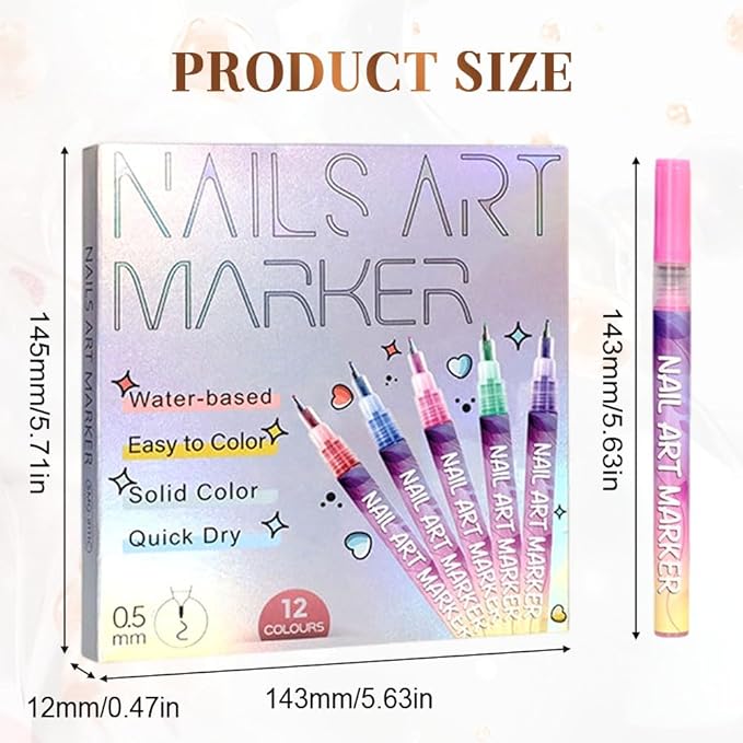 Nail Art Pens Set 12 Colors Nail Art Markers for Gel Nails,2025 Quickly Dry Nail Polish Pens Drawing Painting Pen,Nail Art Nail DIY Decoration for Home Salon (24 Color)