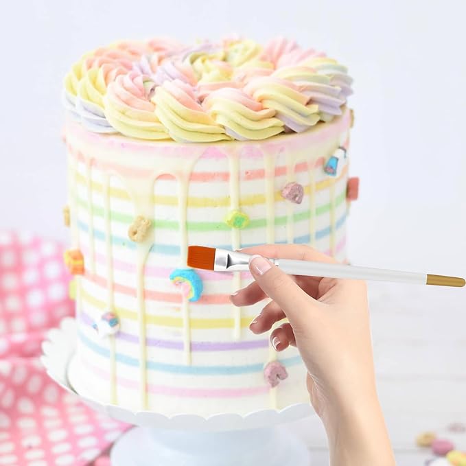 6 PCS Cake Painting Brushes Set Food Safe Paint Brushes, Soft Cake Decorating Brush Kit, Craft Basting Brush Fondant Tools for Dusting Edible Glitter Pastry Cookie Baking Decoration (White)