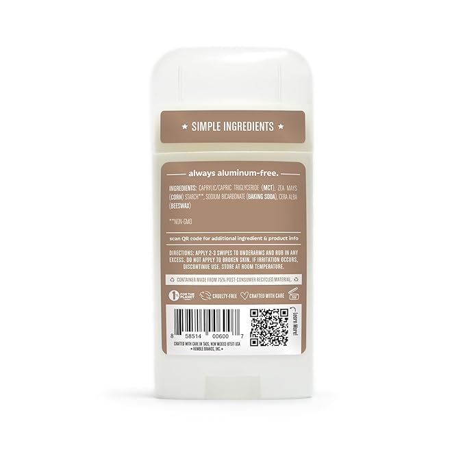 HUMBLE BRANDS Original Formula Aluminum-free Deodorant. Long Lasting Odor Control with Baking Soda, Simply Unscented, Pack of 1