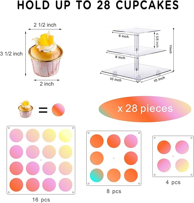 Cupcake Stand, 3-Tier Cupcake Holder with LED light String, Cupcake Stand for 24 Cupcakes-Dessert Tower-Pastry Stand-Cupcake Tier Stand for Wedding, Birthday party ( Colorful Light)