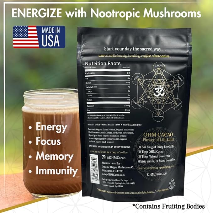 OhmYes Trio: Organic 11 Mushroom Coffee, Pure Cacao, & Mushroom Cacao