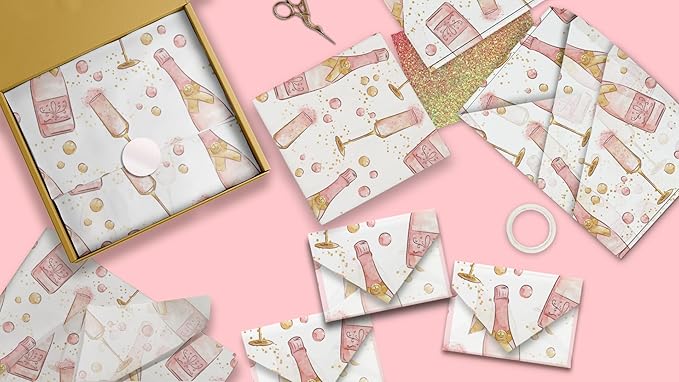 Champagne Bottles Printed Tissue Paper for Engagement Gift Bags or Boxes and Wrapping - Bulk Decorative Art Tissue Paper for Wedding Packaging and Gifting | 24 Sheets 20" x 30"
