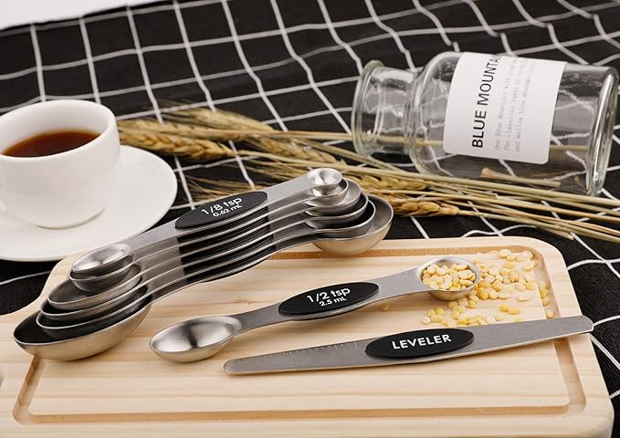 Magnetic Measuring Spoons Sets of 9 Stainless Steel Dual Sided Stackable Teaspoon Tablespoon Spoon for Measuring Dry and Liquid Ingredients