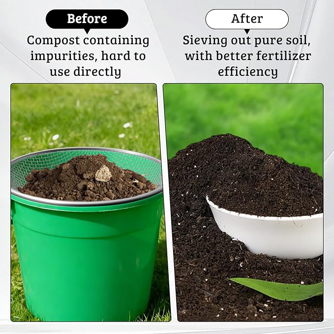 2PCS Soil Sifter for Gardening, 3mm + 6mm Mesh Compost Sifter with Detachable Handle for 5 Gallon Buckets Garden Sieve Sifters for Dirt Rocks Pellet Gravel Sand