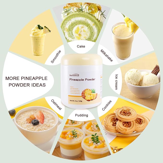 Pineapple Powder, Organic Pineapple Powder, 8oz / 228g, Natural Freeze-Dried, Gluten-free, for Drinks, Cooking, Baking