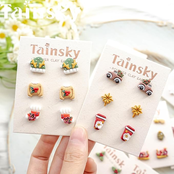 49 Shapes Christmas Studs Clay Earrings Cutters, Christmas Tree Polymer Clay Cutters for Polymer Clay Jewelry
