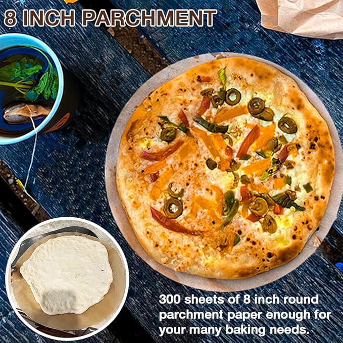 300 Pcs 8 Inch Round Parchment Paper, Round Parchment Paper for Baking, Round Parchment Liners for Tortillas, Cake Pan