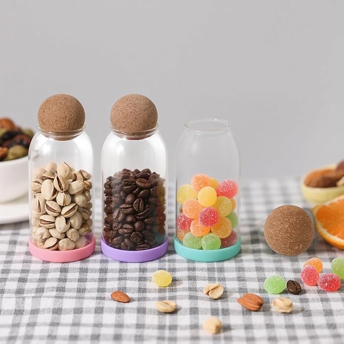5 pcs 27oz/800ML Glass Storage Container with Ball Cork Glass Jars with Cork Lids Glass Food Storage Containers with Ball Stopper Coffee Canister for Beans,Oats,Spices,Candies,Nuts,Biscuits