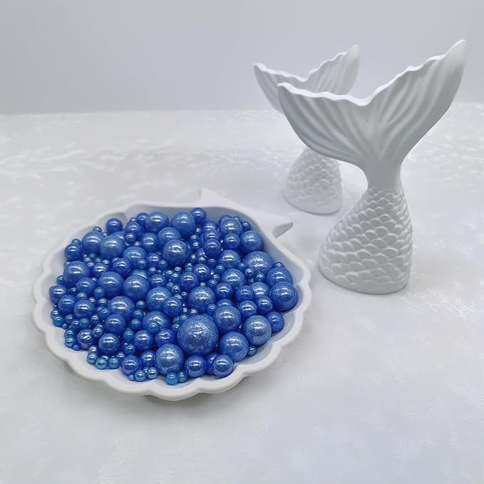 Edible Royal Blue Sugar Pearls Sprinkles Candy Mix Size Pearls Cake Decorations Cupcake Toppers Decorating Perfect for Wedding Party Valentine Christmas Supplies 4.58OZ