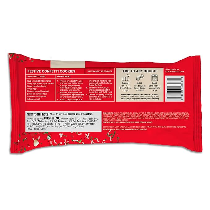Fancy Sprinkles Limited Edition Holiday Baking Confetti Sprinkles and Chocolate Pieces, Candy-Coated Chocolatey Morsels, Christmas Tree Pieces, Vanilla Chips 8 oz Bag (2 Pack)