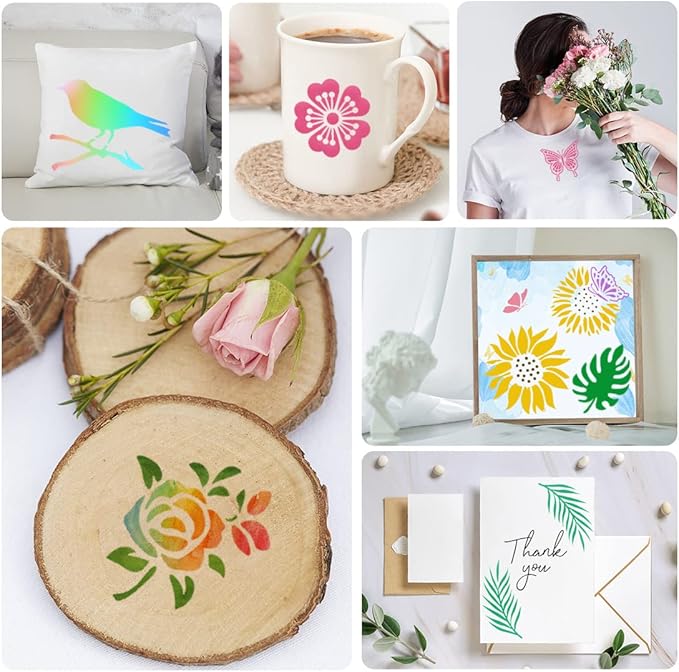 50 PCS Flower Painting Stencils Reusable Flower Stencils for Painting on Wood Rocks Canvas Fabric Glass Pottery 4x4 Inch