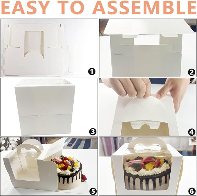 40Pcs 5×5×4 Inches Mini Cake Boxes-Solid White with Carry Handles and Cake Board-Suitable for Cakes up to 4 Inch,Cake Container,Pastries,Bakery Treats-Perfect for Celebrations and Gifts
