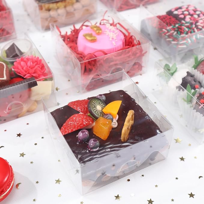 20pcs 4x4x2 Inch Bakery Boxes with Window Cookies Boxes Soap Box Chocolate Truffle boxes Macaron Boxes Gift Treat Boxes for Cake Browine pastries, Dount or gifts goodies Party Favor
