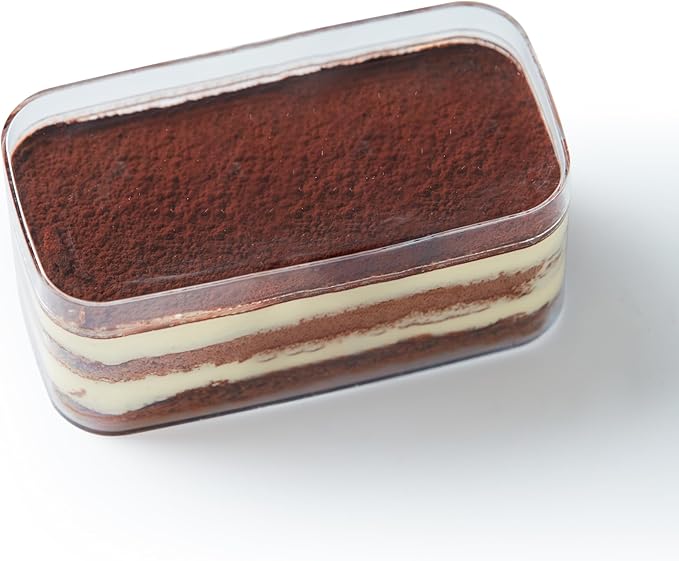 Plastic Rectangle Dessert Cups Boxes with Lids and Sporks,packaging for baked,Cookie Tiramisu Containers for Fruit,Pudding,Mousse,Parfait Cups With Lids(8, Rect 4.6 * 2.4 * 2 IN-Boxes)