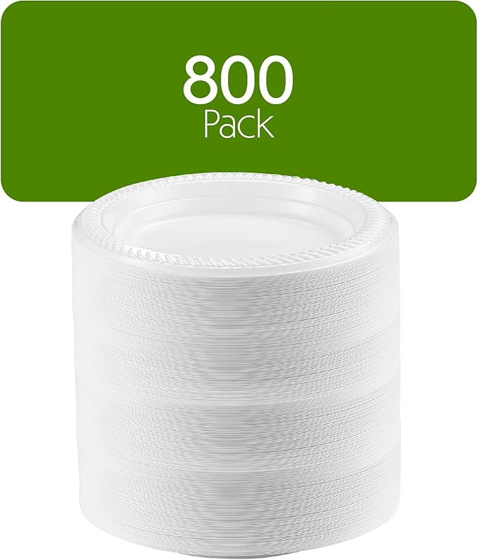 PLASTICPRO 800 PCS White Plastic Round 6 Inch Plates Premium Quality Light Weight Disposable Plastic Dishes Dessert Plates for Parties Weddings