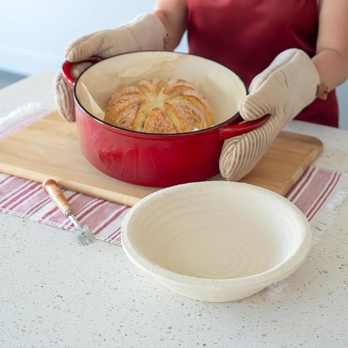 Bulka Large Round 9" 1kg Groove Banneton Bread Proofing Basket Pressed Wood Pulp, Sourdough Proofing Basket - Non-Stick Bread Proofing Bowl Sourdough Bread Baking Supplies, Made in Germany.