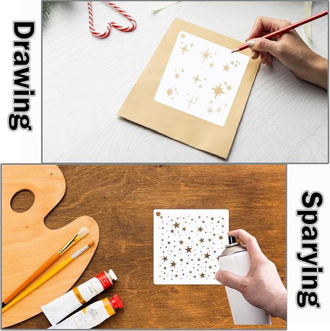 12 Pieces Sparkle Star Stencil Stars Background Craft Stencils Mixed Media Stencils for Painting on DIY Card Making Scrapbook Paper Fabric Pillows (12 Star)