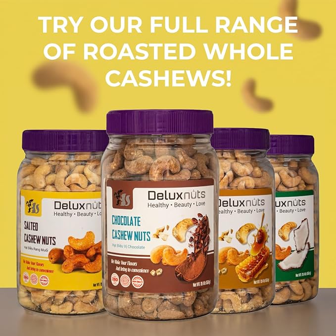 DELUXNUTS Premium Roasted Chocolate Covered Cashew Crunch 21oz | Cocoa Dusted & Chocolate Cashews Gift, Whole Cashew Nuts Snack Mix, Healthy Gourmet Snack for Adults, High Protein, Gluten-Free, Premium Holiday & Christmas Gift Idea