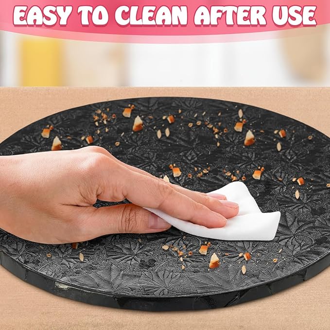 12 Inch Cake Drum - Black Round 12 Inch Cake Boards for Holiday Dessert Presentation, Grease and Moisture Resistant, Thick Durable Material with Fancy Pattern, Great for Christmas Parties & Birthdays