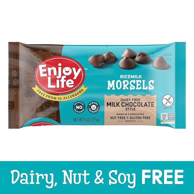 Enjoy Life Ricemilk Baking Morsels Milk Chocolate Flavor, Gluten Free, School Safe, Non GMO, Dairy Free, Soy Free, Vegan, Nut Free Chocolate, 12 Bags (9 oz) Bulk Chocolate