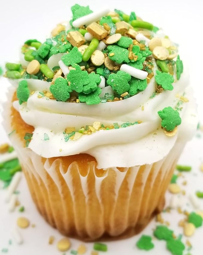 NCS St Patricks Day Gold, Green and White Edible Candy Sprinkle Mix, 8 ounces - Great for Cupcakes, Cookies, Cakes, Cake Pops