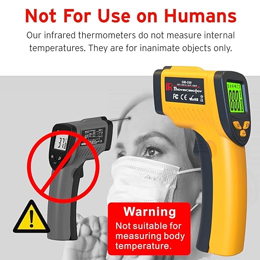 Infrared Laser Thermometer, Digital Infrared Laser Thermometer Gun with Adjustable Emissivity, IR Thermometer Temperature Gun for Cooking, Pizza Oven & Engine, -58℉~1022℉(-50℃~550℃)
