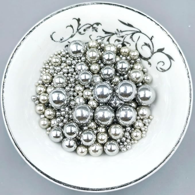 Edible Pearl Sugar Sprinkles Silver Candy Mixing Size Baking Edible Cake Decorations Cupcake Toppers Cookie Decorating Celebrations Wedding Valentines Easter Halloween Christmas Supplies 120g/ 4.23oz